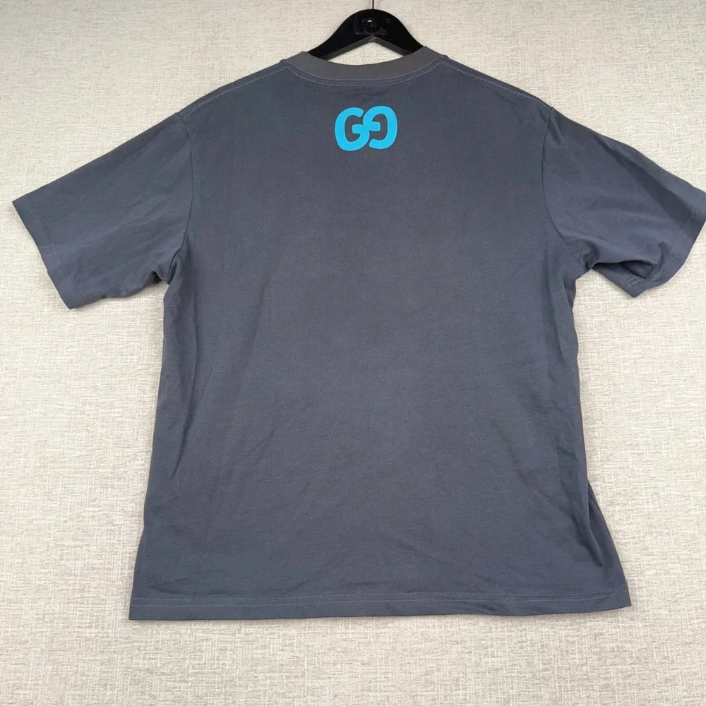 Gucci Mens Spray Paint Logo T-Shirt Grey Turquoise Cotton Made in Italy Size M